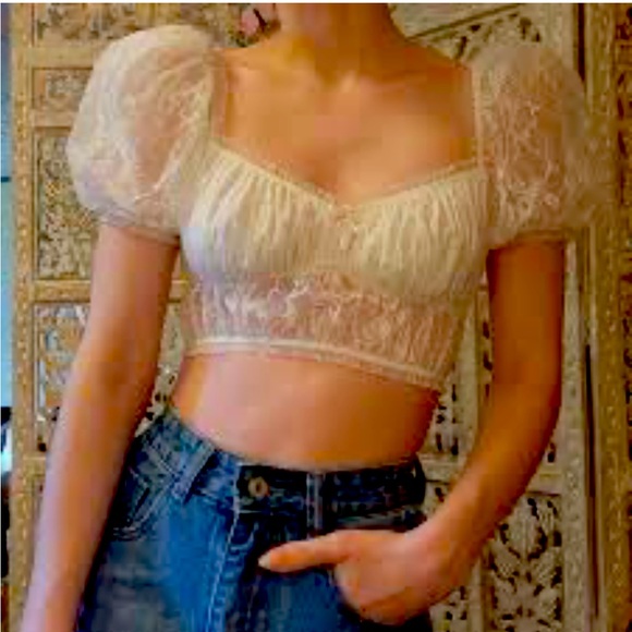 For Love And Lemons Tops - For love and lemons lace puff sleeve crop top blouse size large